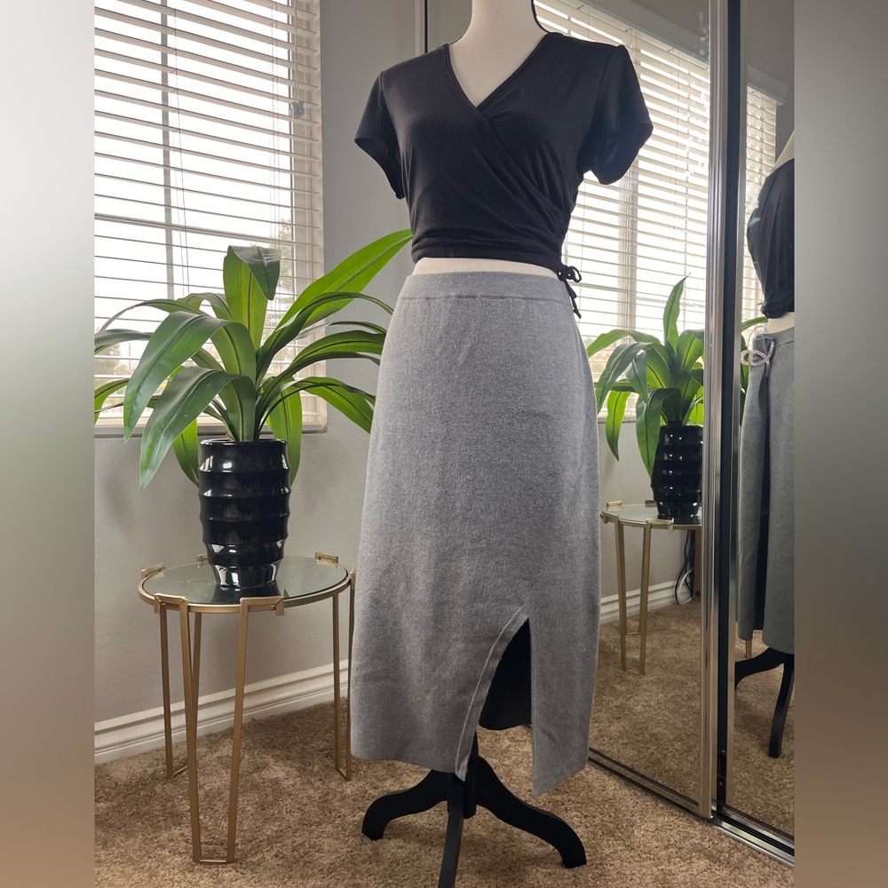 Express Knit Pencil Midi Skirt Grey XL Plus Size NWT